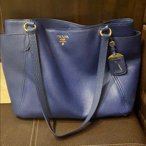 Prada leather Navy Blue Tote Bag
